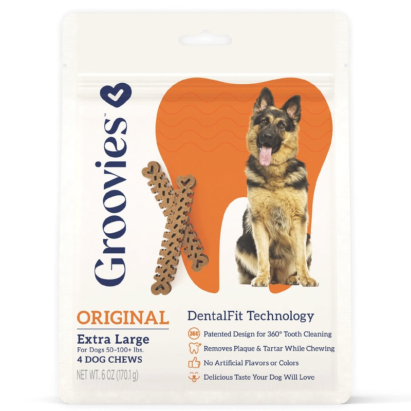 Groovies Dog Dental Chews 6oz X-Large For Dogs 50-100+ lb
