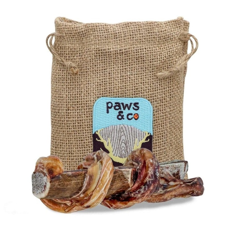 Paws & Co Bully Stick Wrapped Split Elk Antler Chews Small Medium Dogs 5.25"