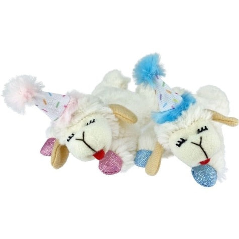 Multipet Lamb Chop Birthday Cat Toy - Pink & Blue