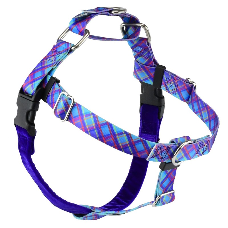 2 Hounds Design Freedom No-Pull Dog Harness - Small 5/8" 20-24" - Neon Sunrise Pink Plaid