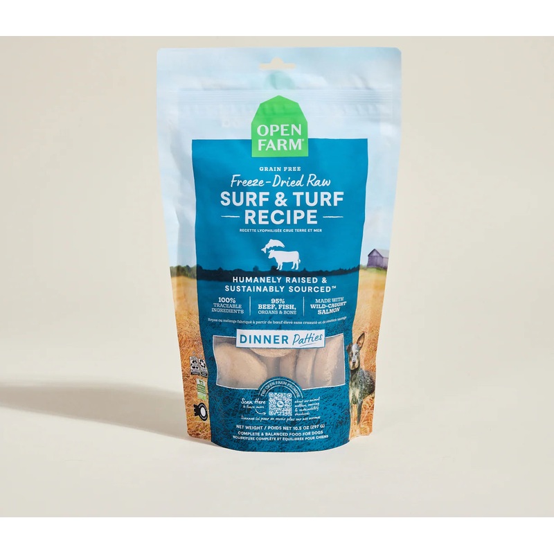 Open Farm Freeze Dried Raw Patties Dog Food - Surf & Turf - 17.5oz Pouch