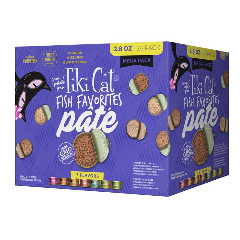 Tiki Cat Mega Packs Fish Favorites Pate Wet Cat Food 2.8oz (Pack of 24)