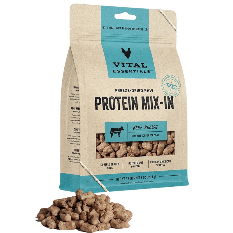 Vital Essentials Beef Mini Nibs Mixin Protein Freeze Dried Topper Dog Food 6oz