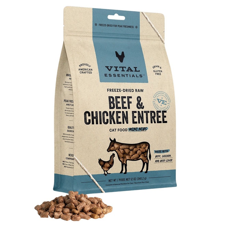 Vital Essentials Freeze Dried Beef Chicken Mini Nibs Cat Food 12oz