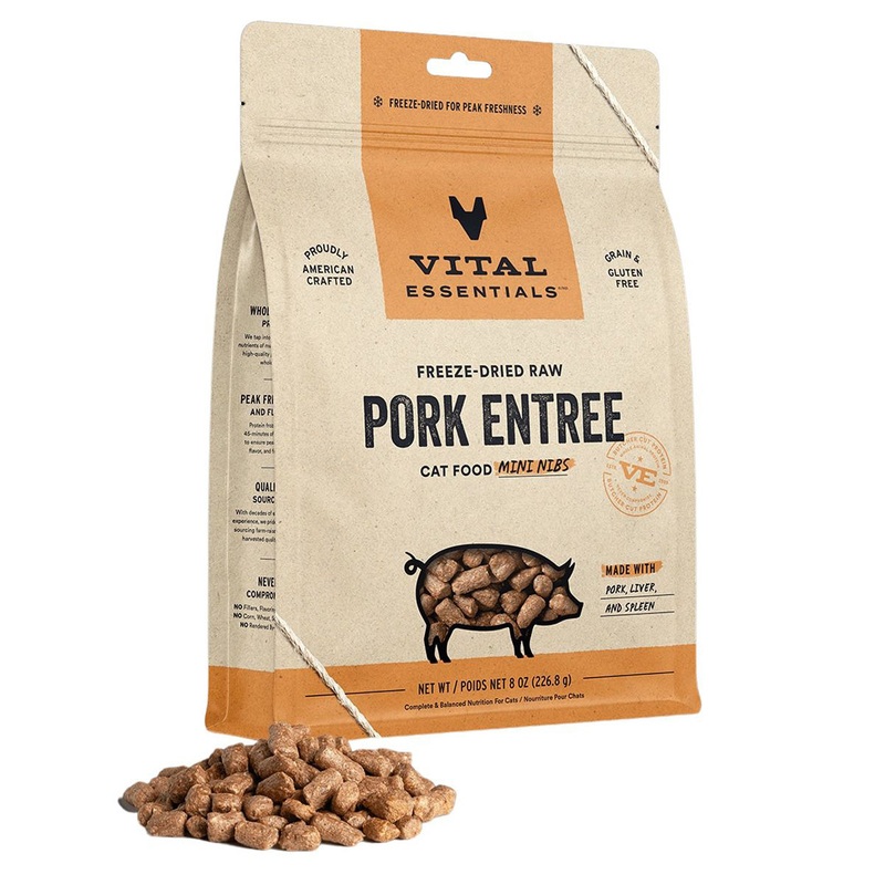 Vital Essentials Freeze Dried Pork Mini Nibs Cat Food 8oz