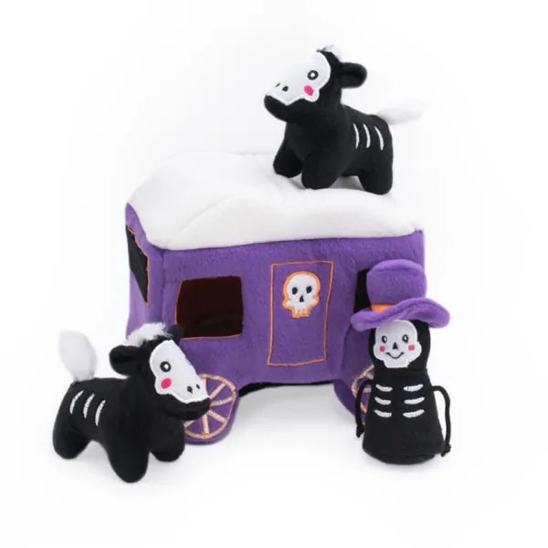 Zippy Paws Halloween Burrow Dog Toy - Haunted Carriage + 3 Squeaker Toys