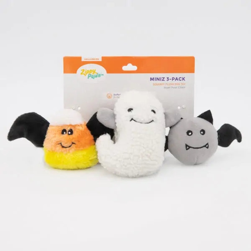 Zippy Paws Plush Squeaker Dog Toy - Halloween Miniz - Flying Frights 3- Pack