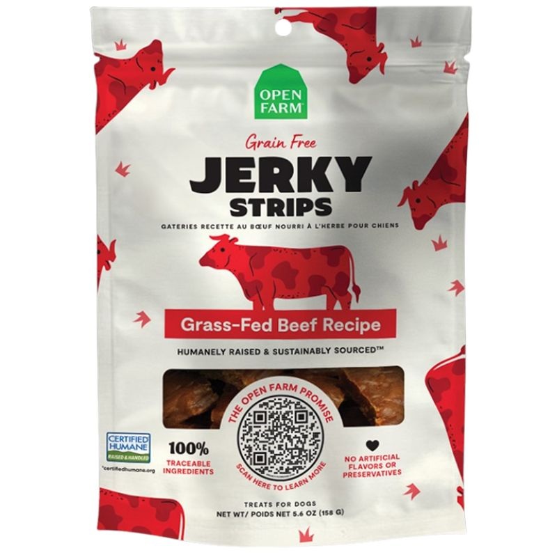Open Farm Grain-Free Grass-Fed Beef Jerky Strips Dog Treats 5.6oz
