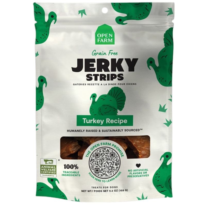 Open Farm Grain-Free Turkey Jerky Strips Dog Treats 5.6oz