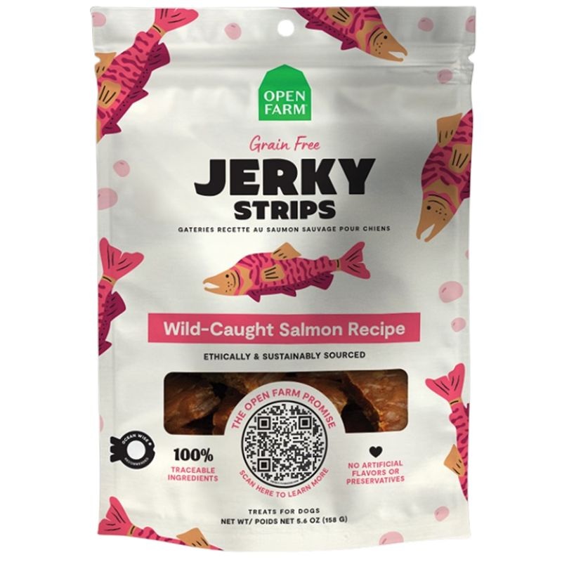 Open Farm Grain-Free Wild-Caught Salmon Jerky Strips Dog Treats 5.6oz