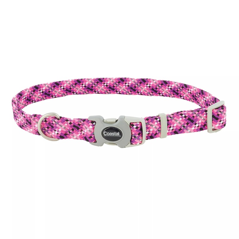 Coastal Pro Active Adjustable Woven Reflective Dog Collar L Pixel Pink