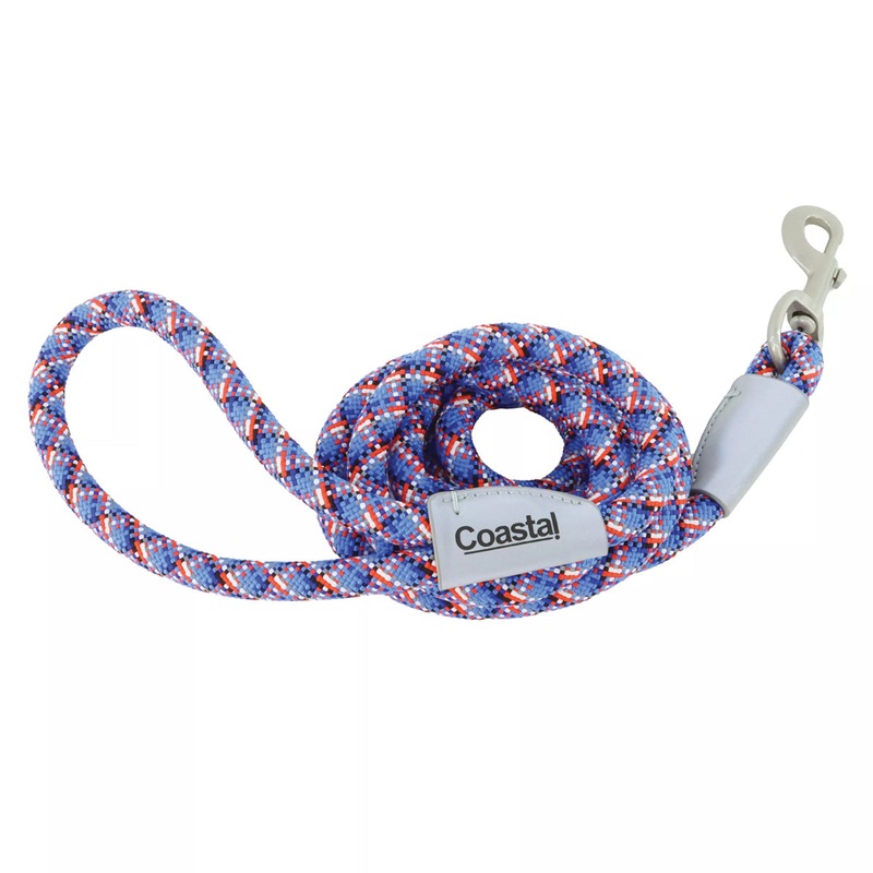 Coastal Pro Active Woven Reflective Rope Leash 1" x 6' Cobalt Crossed