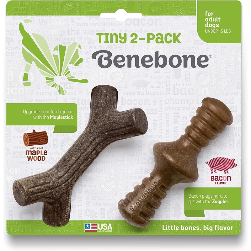 Benebone 2-Pack Maplestick Zaggler Durable Dog Chew Toys Bacon & Maplewood