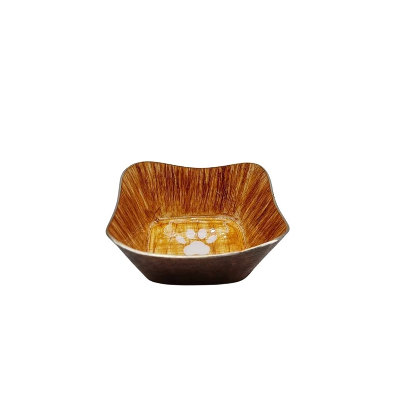 Square Food and Water Bowl - Orange White Paw