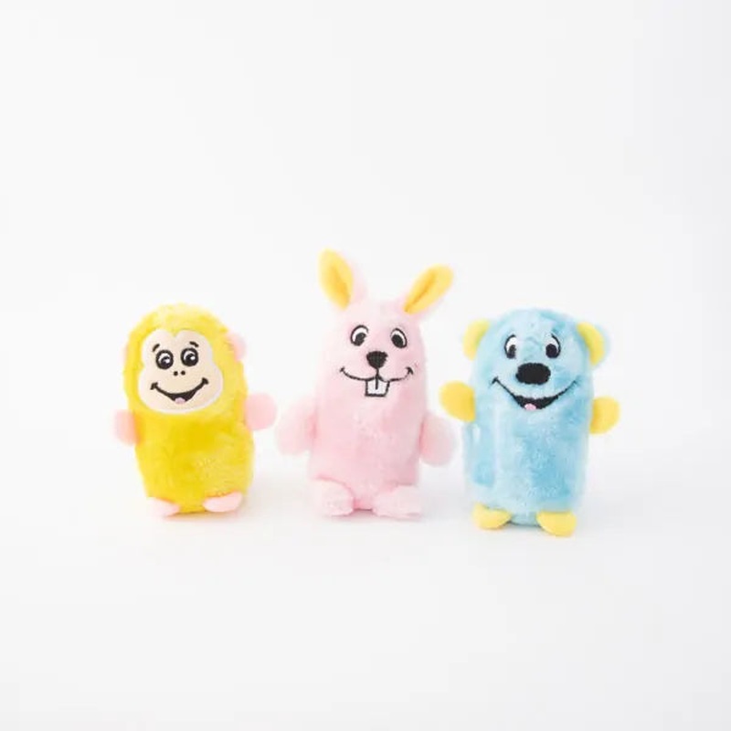 ZippyPaws Squeakie Buddies - Bear, Bunny & Monkey