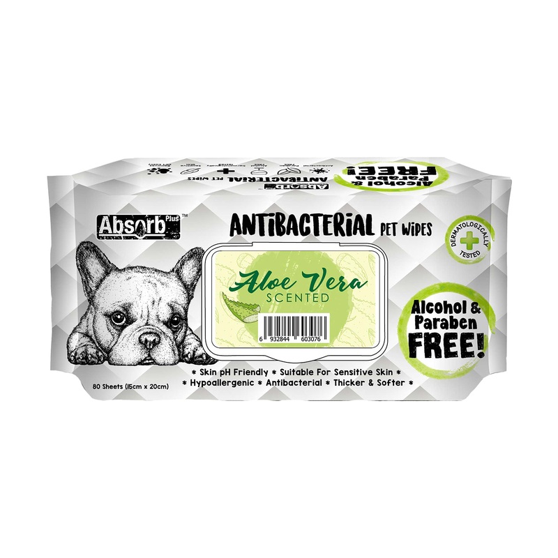 Absorb Plus Antibacterial Aloe Vera Scented Dog Wipes - 80 Sheets
