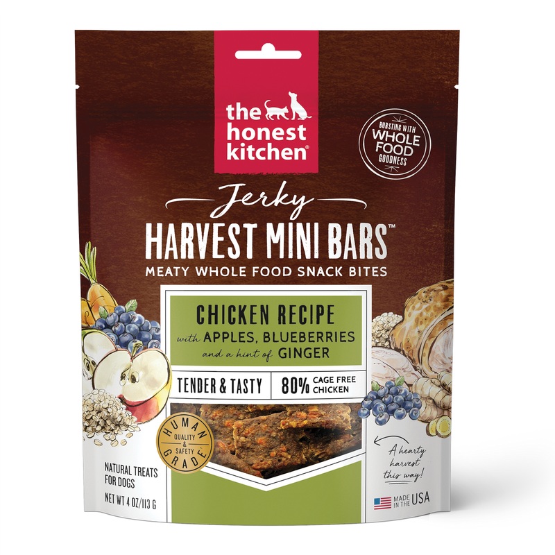 The Honest Kitchen Jerky Harvest Mini Dog Treats - Chicken, Apples, & Blueberries -  4oz Pouch