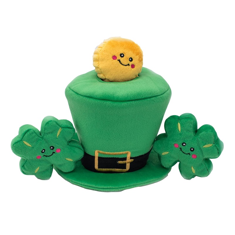 ZippyPaws St. Patrick's Burrow Leprechaun Hat Interactive Dog Toy