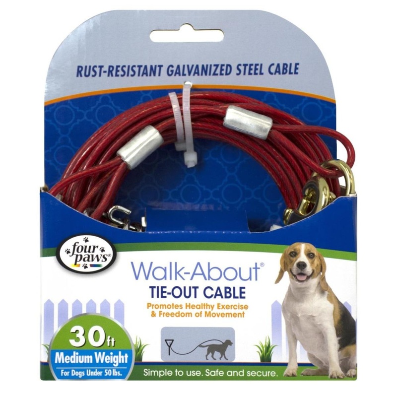 Four Paws Walk-About Tie-Out Cable - Medium Weight 30 Feet