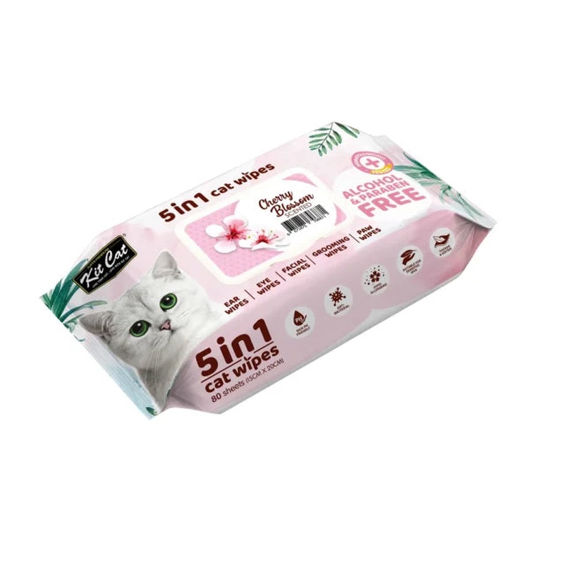 Kit Cat Antibacterial Wipes for Cats Cherry Blossom 80 Sheets