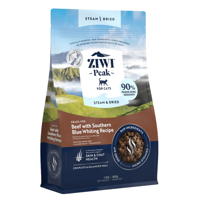Ziwi Peak Steam-Dried Cat Food -  Beef & Southern Blue Whiting - 1.8lb Bag