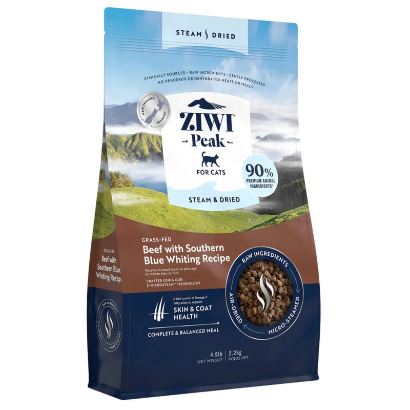Ziwi Peak Steam-Dried Cat Food -  Beef & Southern Blue Whiting  - 4.9lb Bag
