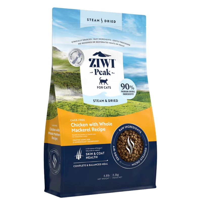 Ziwi Peak Steam-Dried Cat Food -  Chicken & Whole Mackerel - 4.9lb Bag