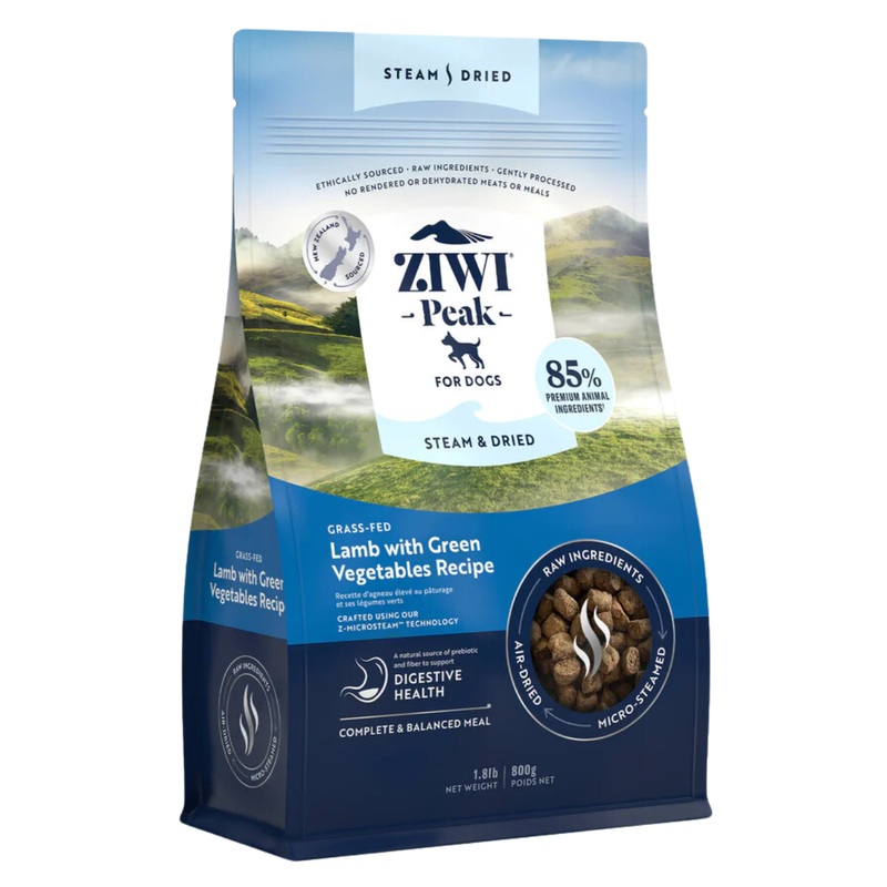 Ziwi Peak Steam-Dried Dog Food - Lamb & Green Vegetables - 1.8lb Bag
