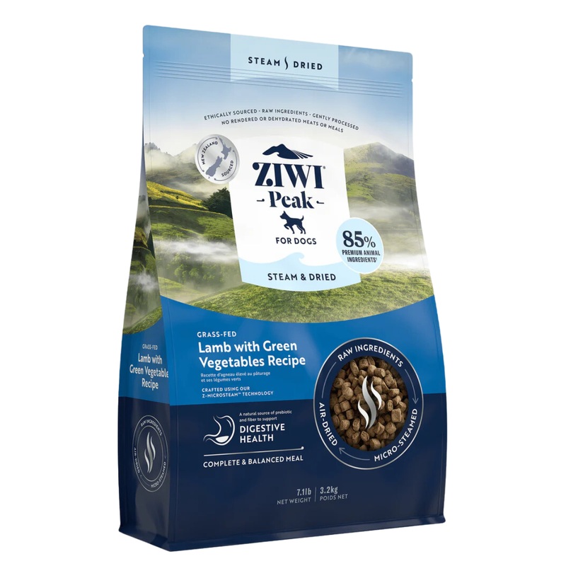 Ziwi Peak Steam-Dried Dog Food - Lamb & Green Vegetables - 7.1lb Bag