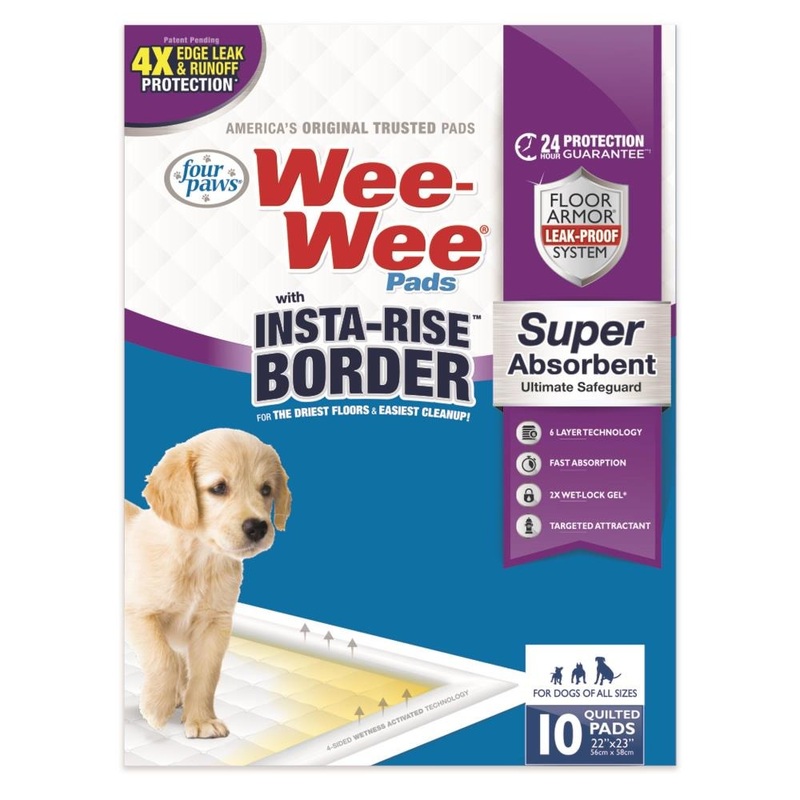 Four Paws Wee-Wee Super Absorbent Pads With Insta-Rise Border 10 Pk