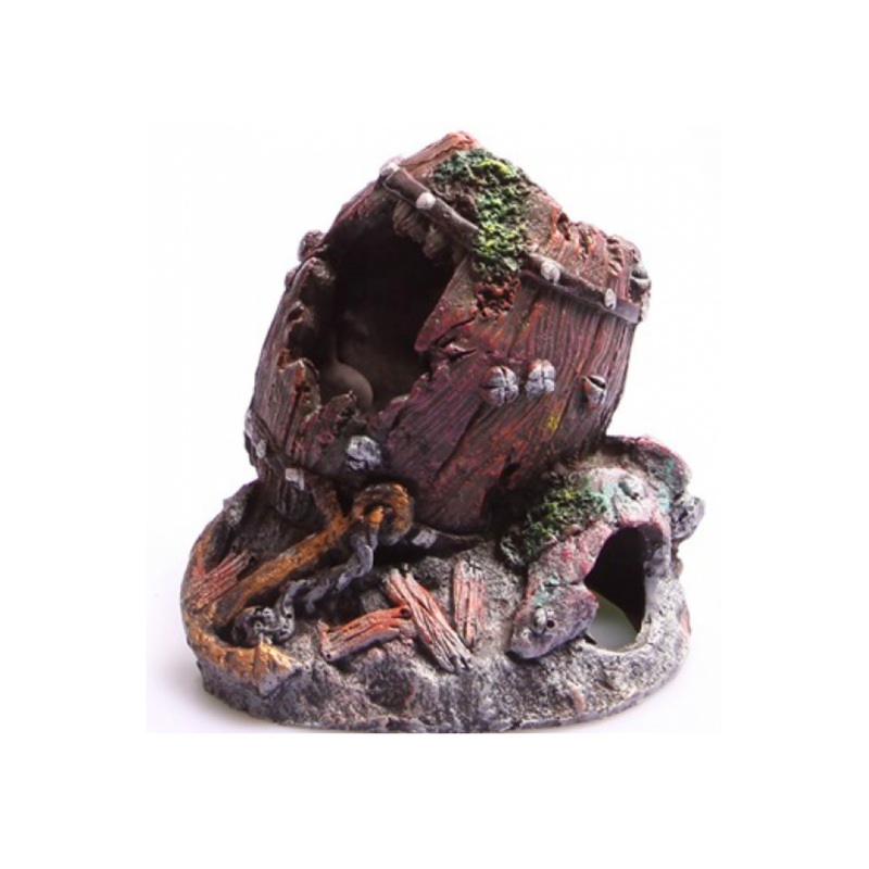 Aqua One Wrecked Barrel On Rock 13 x 12.5 x 13cm