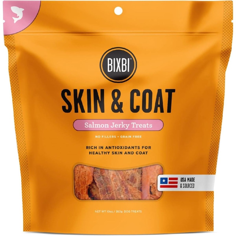 Bixbi Skin & Coat Jerky Dog Treats - Salmon - 10oz Pouch