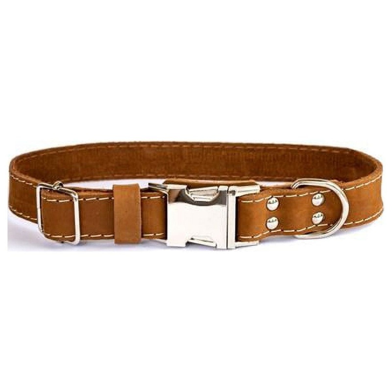 Euro-Dog Quick-Release Leather Dog Collar Large Dark Brown