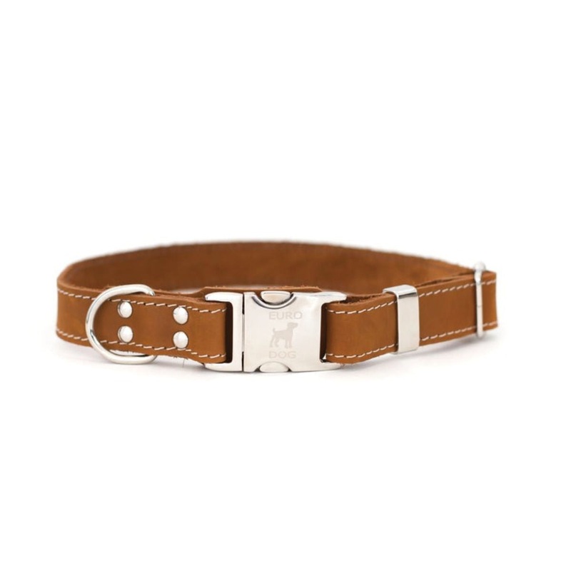 Euro-Dog Quick-Release Leather Dog Collar X-Small Brown