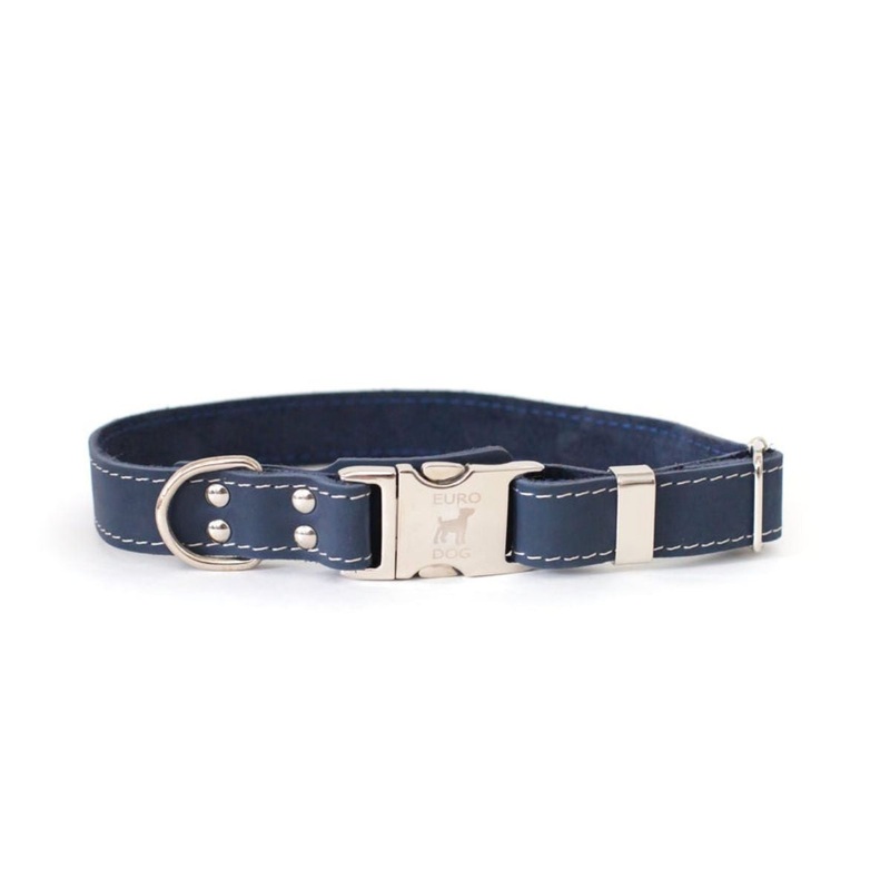 Euro-Dog Quick-Release Leather Dog Collar X-Small Navy