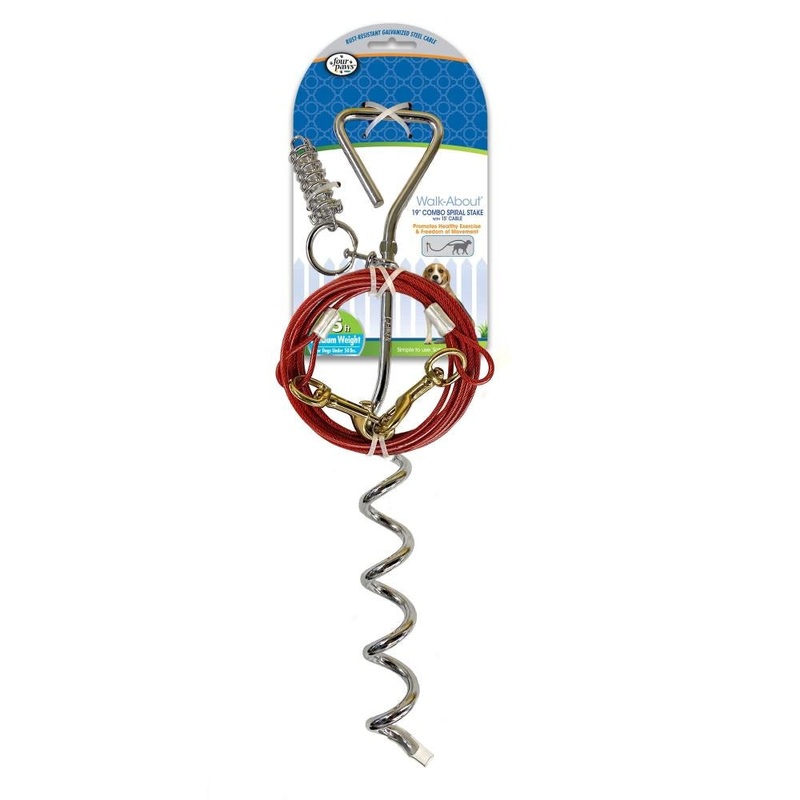 Four Paws Walk-About Combo Dog Tie-Out Stake With Cable 15 Feet