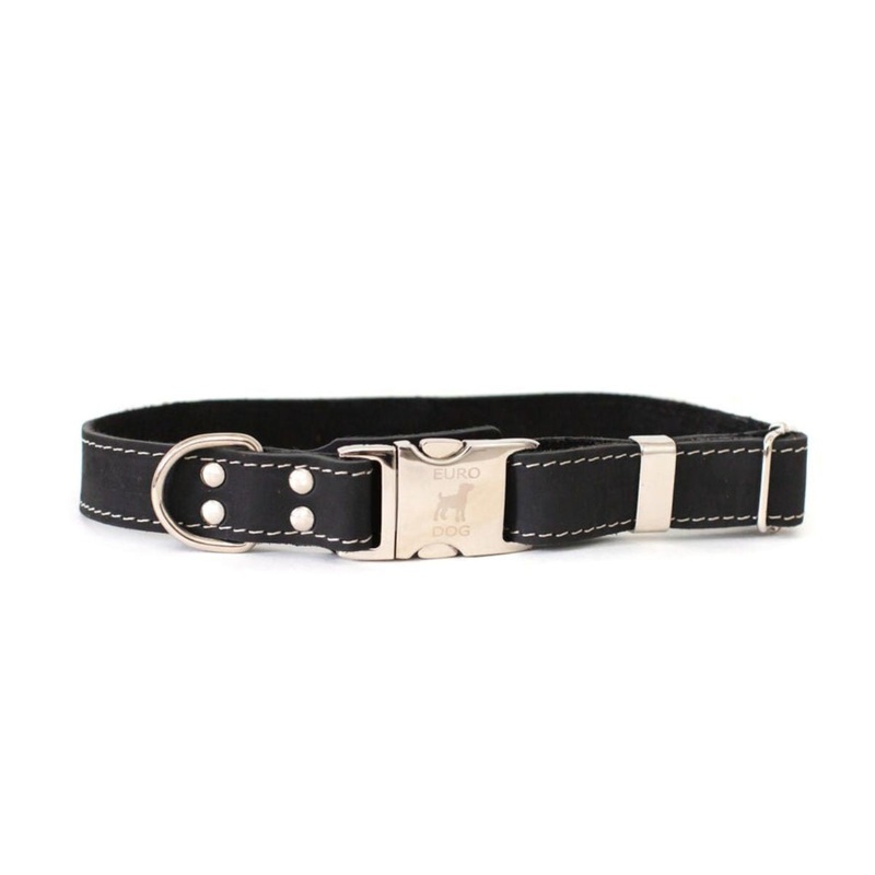 Euro-Dog Quick-Release Leather Dog Collar Large Black