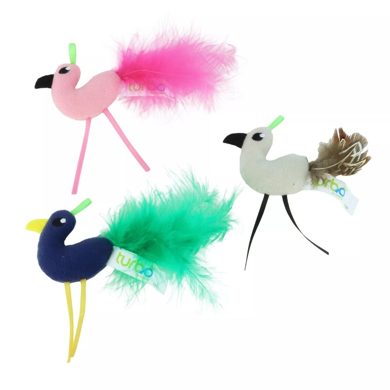 Coastal Turbo Bird with Feather Tails Lime Loop Cat Toy Each