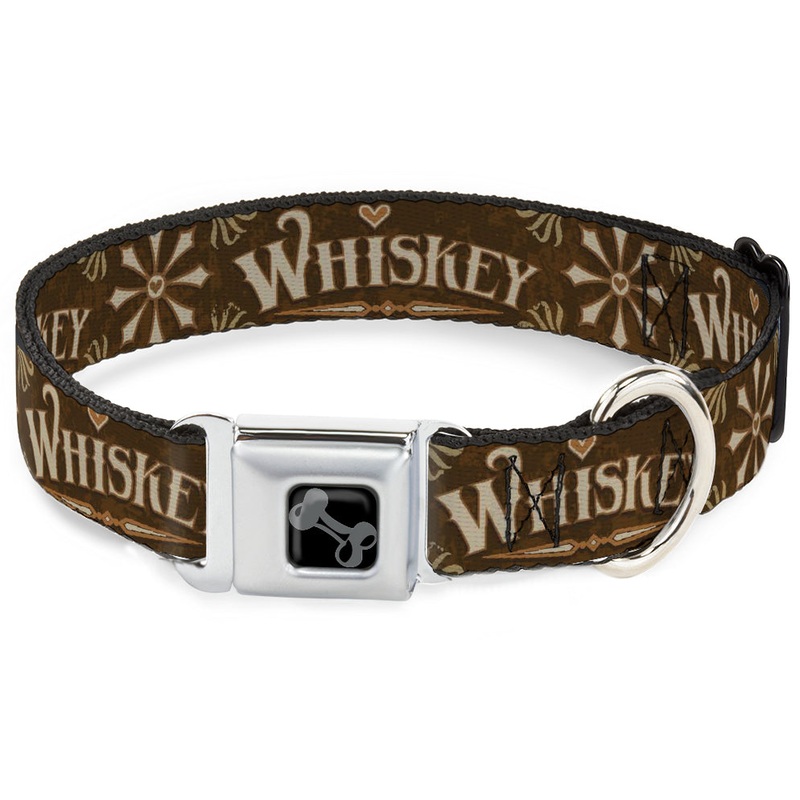 Buckle-Down Dog Bone Black/Silver Seatbelt Buckle Collar - Western WHISKEY