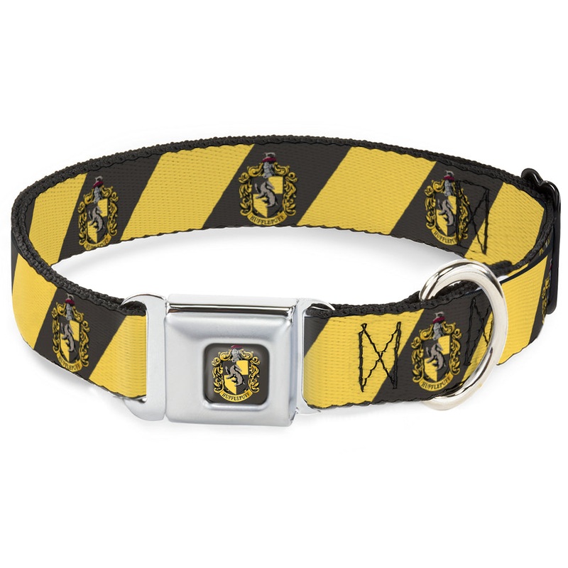 Buckle-Down HUFFLEPUFF Crest Full Color Charcoal Gray Seatbelt Buckle Collar 16-23"