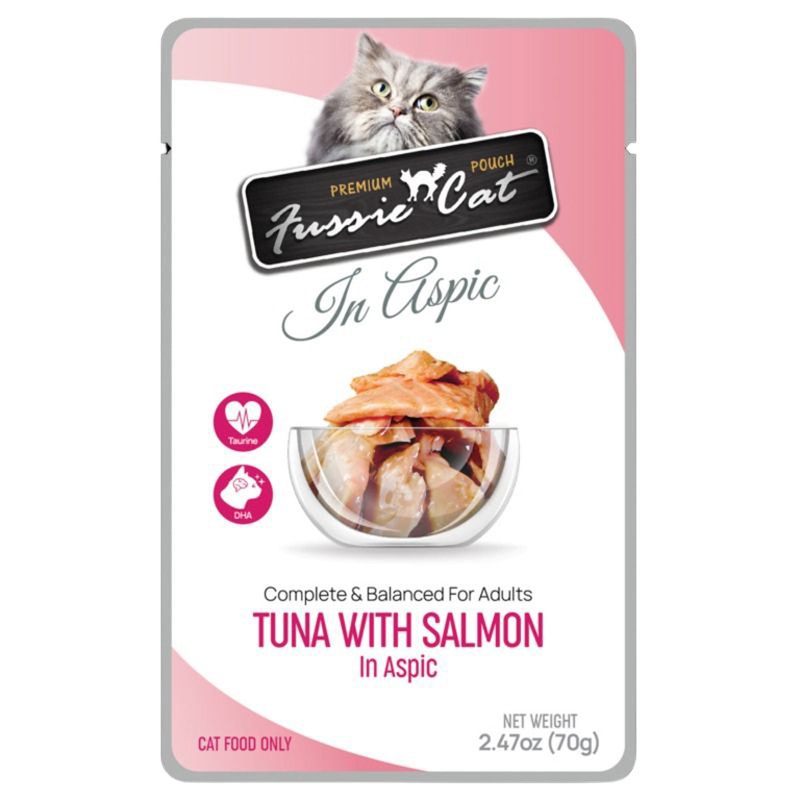 Fussie Cat Premium Pouch Wet Cat Food - Tuna with  Salmon in Aspic Pouch - 2.47oz Pouch