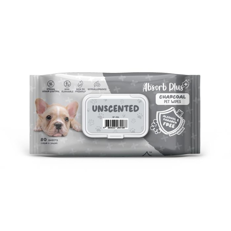 Kit Cat Charcoal Dog Wipes Unscented 80 Sheets