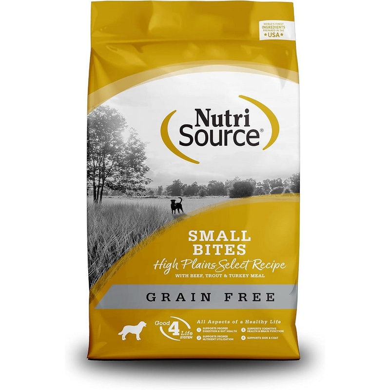 NutriSource Small Bites High Plains Select Grain Free Dry Dog Food 4lb Bag