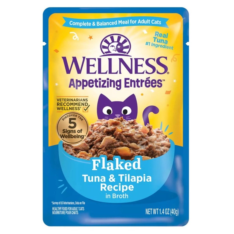 Wellness Appetizing Entrees Flaked Tuna Tilapia Wet Cat Food 1.4oz Pouch