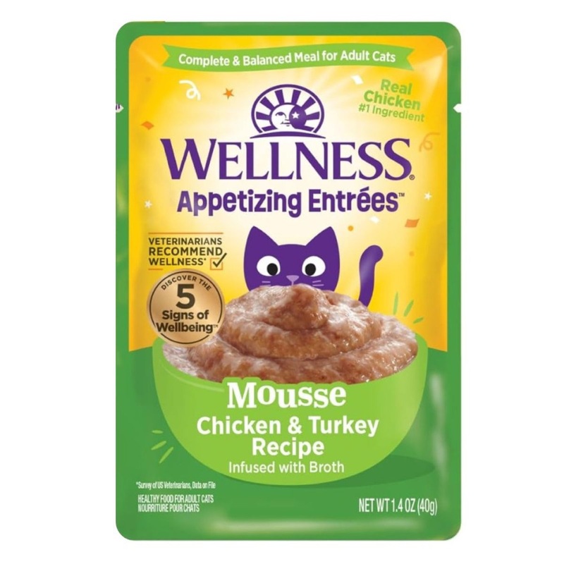 Wellness Appetizing Entrees Mousse Chicken Turkey Cat Food 1.4oz Pouch