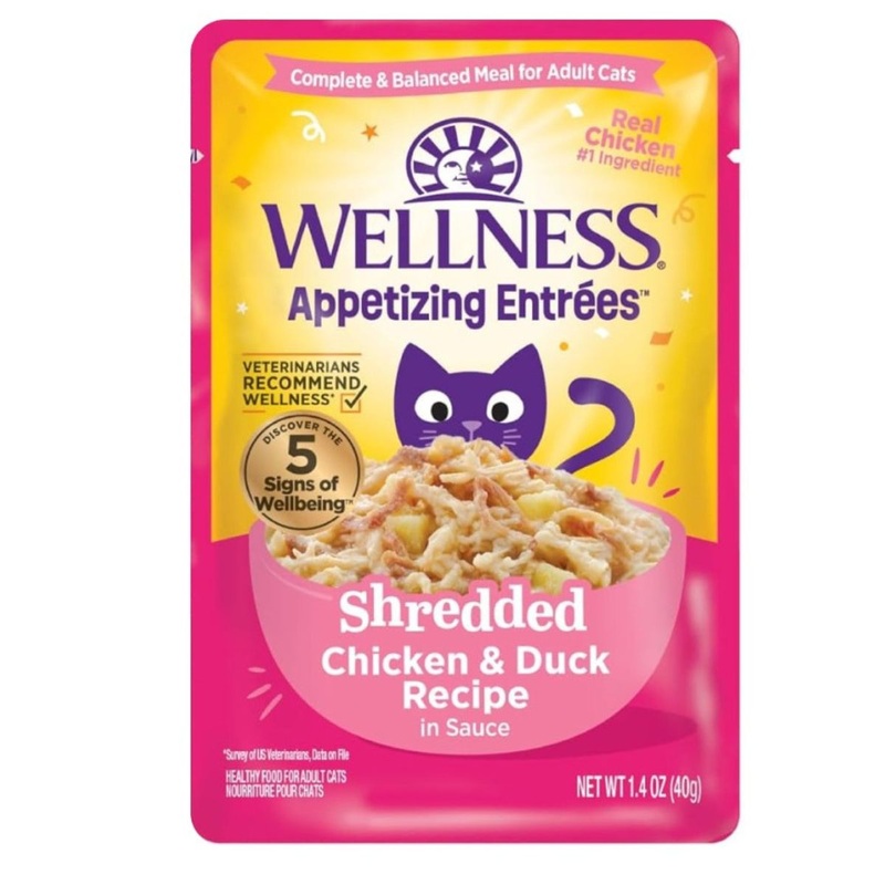 Wellness Appetizing Entrees Shredded Chicken & Duck Wet Cat Food 1.4oz Pouch