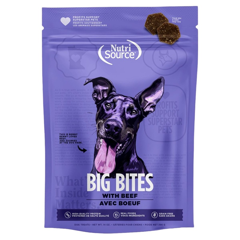 NutriSource Beef Big Bites High-Quality Protein Dog Treats 14oz