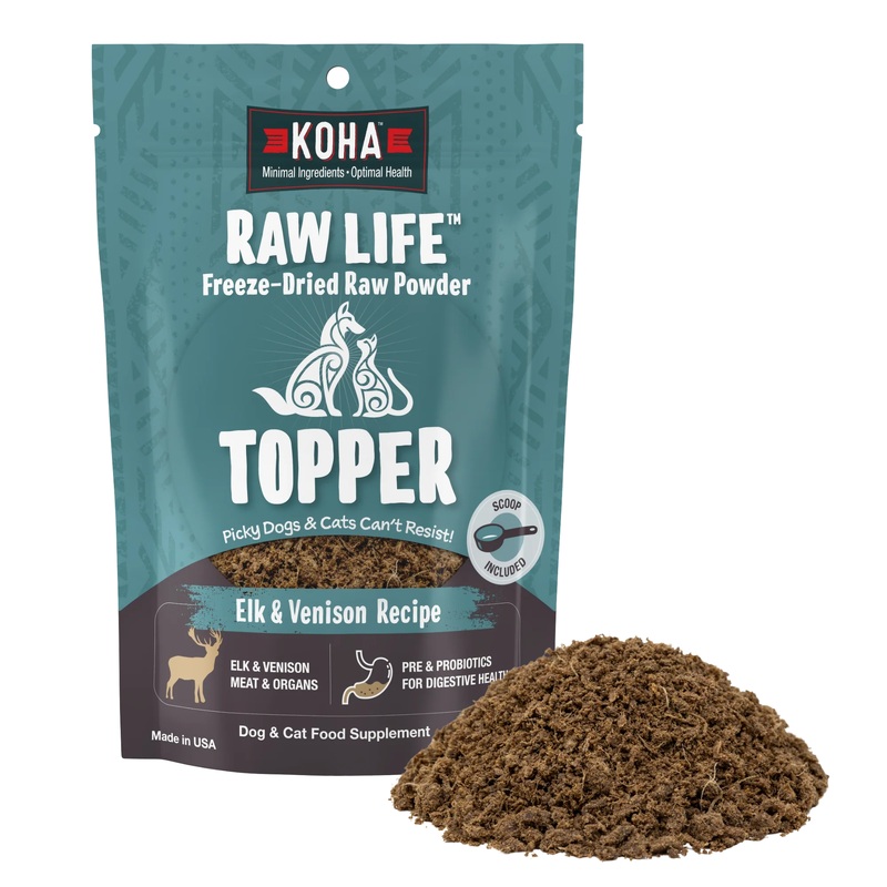 Koha Raw Life Freeze-Dried Raw Cat & Dog Food Topper Powder - Elk & Venison - 8oz Pouch