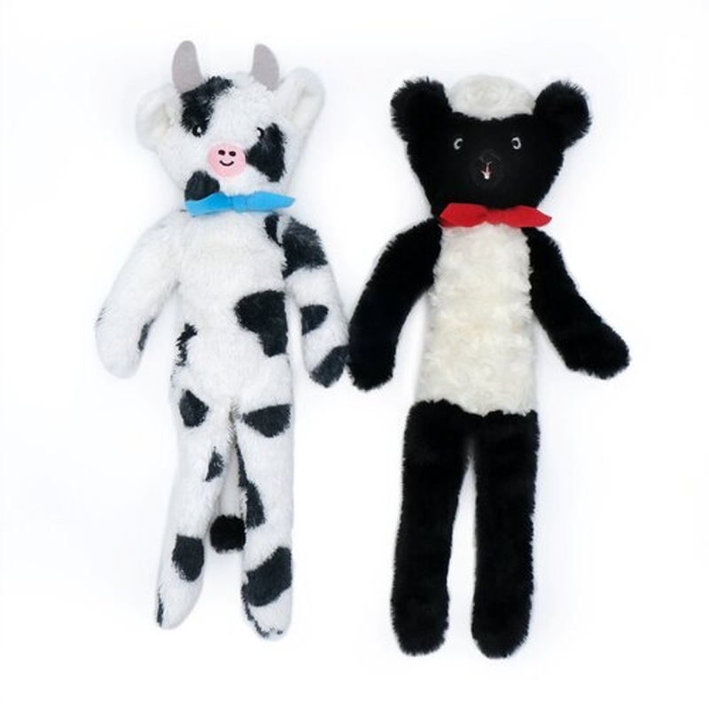 Zippy Paws Fluffy Peltz Plush Squeaker Dog Toy - Sheep & Cow 2- Pack