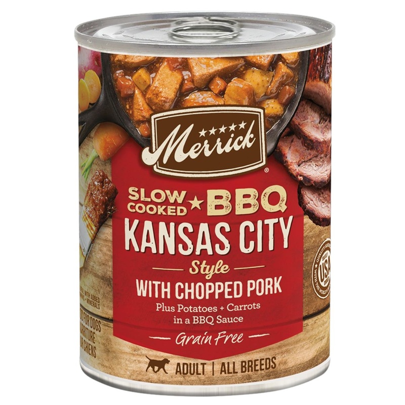 Merrick Slow-Cooked BBQ Kansas City Style with Chopped Pork Wet Dog Food 12oz